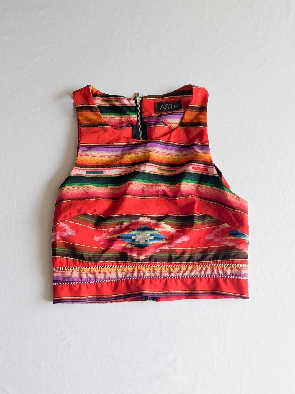 ASTR Mexican-Blanket Style Crop Top Tank Zipper Back Festival Western Size Small